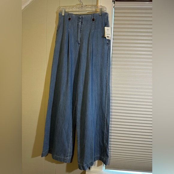 Sam Edelman High Rise Lorelai Pleated Trouser | Light Blue Wide Leg Size 8 NWT - Picture 4 of 5